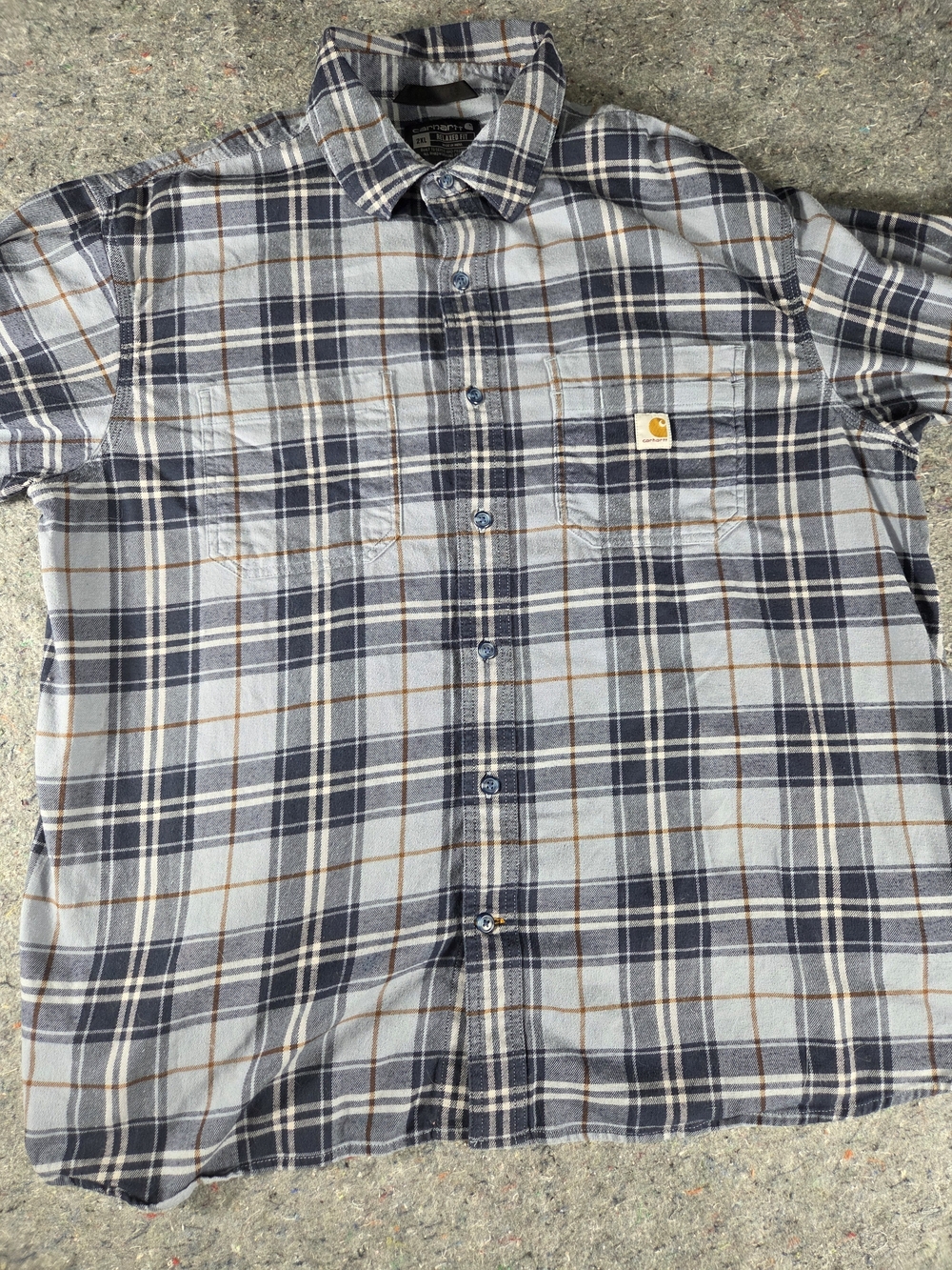 Carhartt TW5945-M Men’s 2XL Relaxed Fit Plaid Flannel Shirt Gray Navy